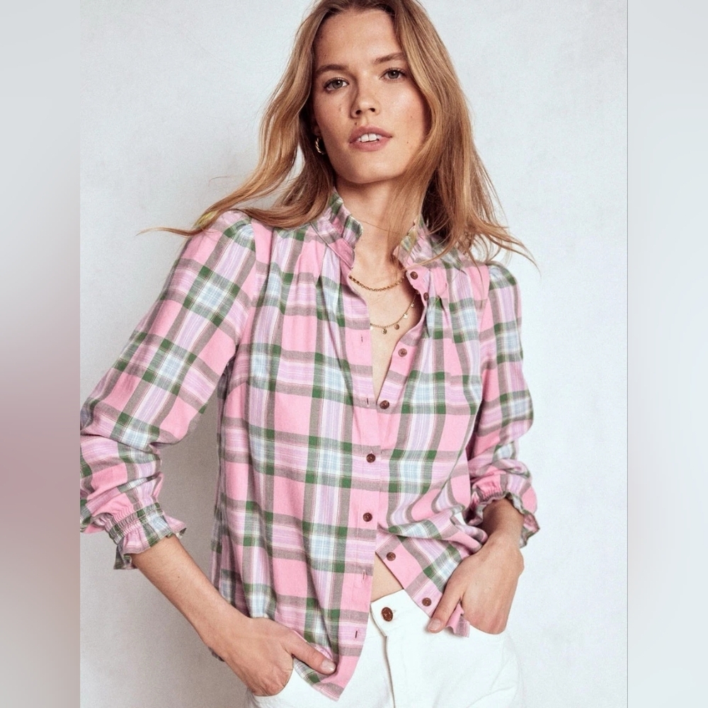 Boden 100% Cotton Pink Plaid Top US 8